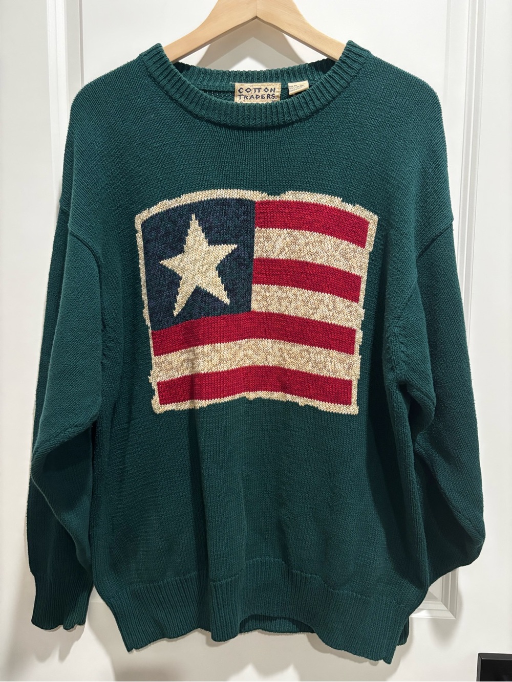 Vintage Cotton Traders Patriotic Flag Knit Sweater